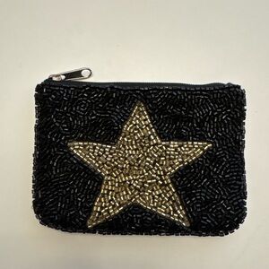 NWOT - Hand Beaded Star Coin Purse Black Gold Made in India